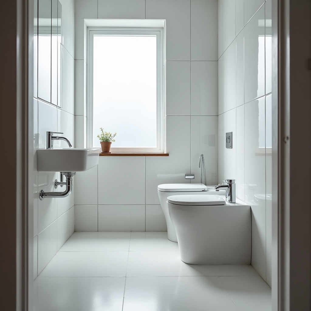 Завершённый монтаж сантехники в ванной