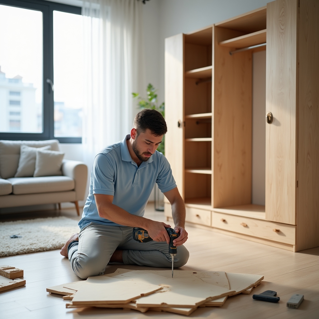 Сборка мебели в комнате